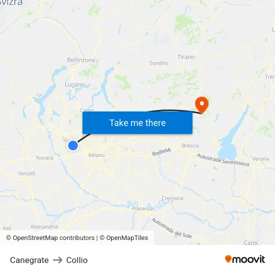 Canegrate to Collio map