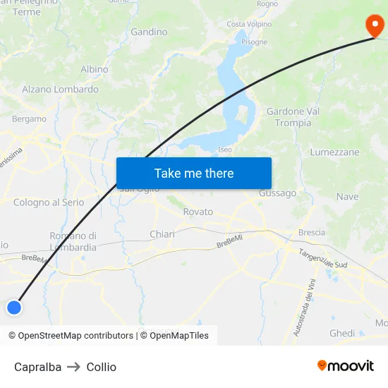 Capralba to Collio map