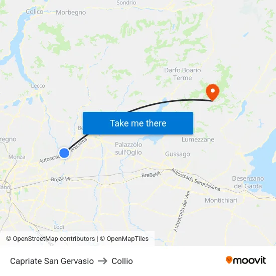 Capriate San Gervasio to Collio map