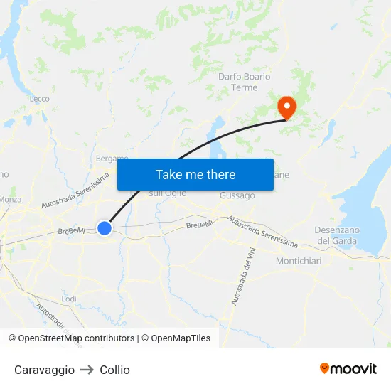 Caravaggio to Collio map