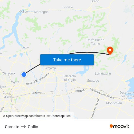 Carnate to Collio map