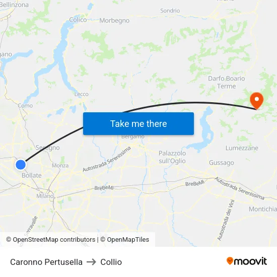 Caronno Pertusella to Collio map