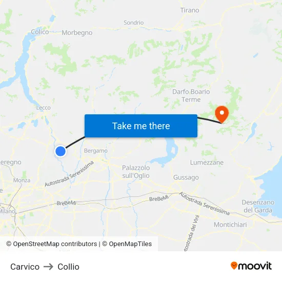 Carvico to Collio map