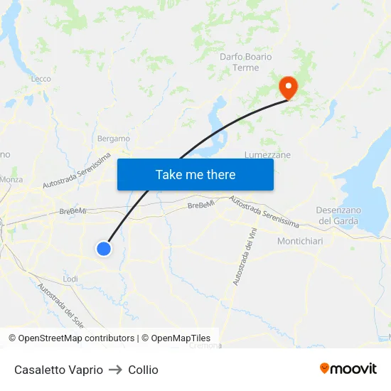 Casaletto Vaprio to Collio map