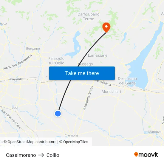 Casalmorano to Collio map