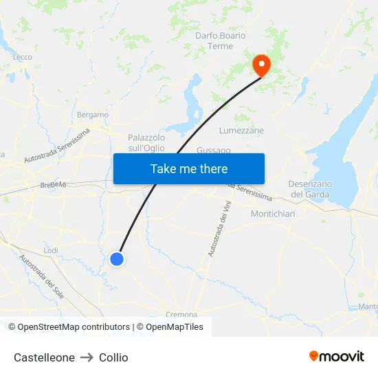 Castelleone to Collio map