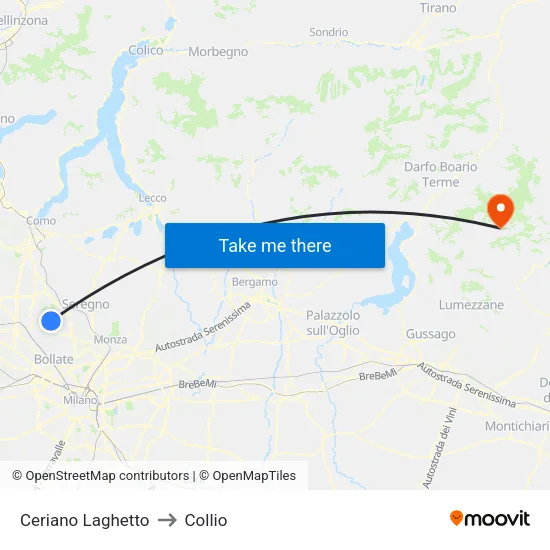 Ceriano Laghetto to Collio map