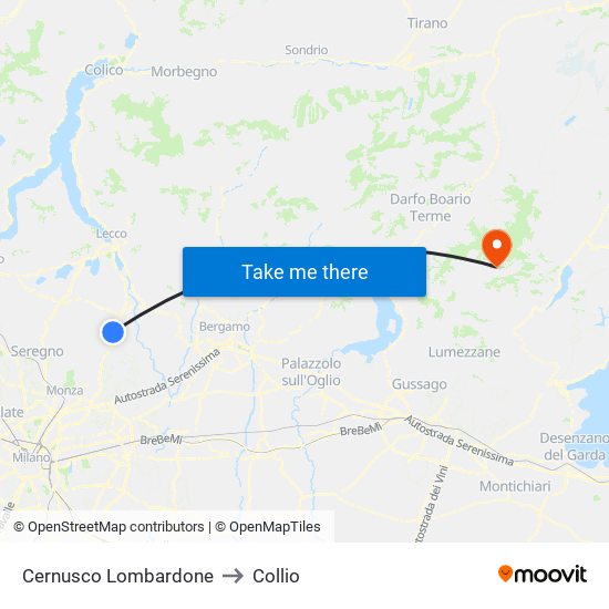 Cernusco Lombardone to Collio map