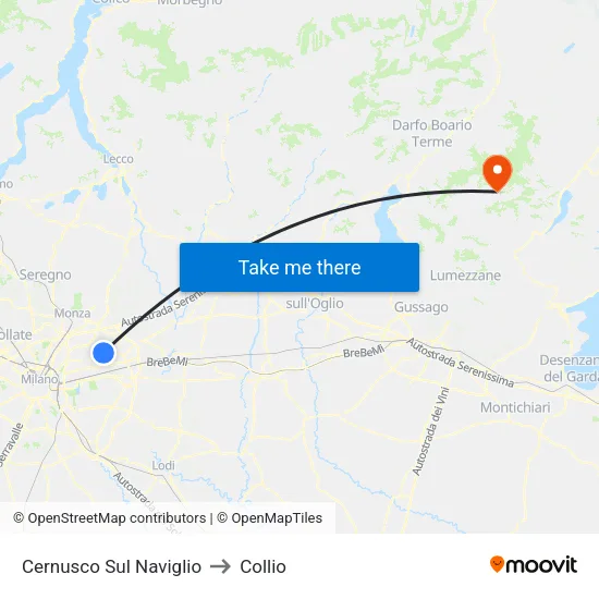 Cernusco Sul Naviglio to Collio map