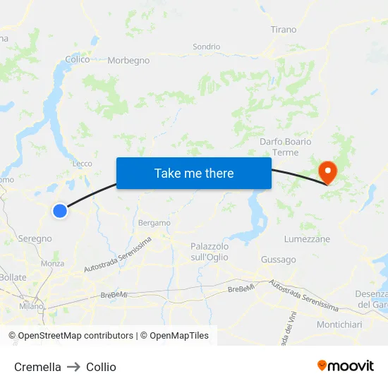 Cremella to Collio map