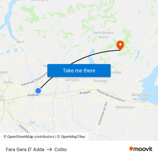 Fara Gera D' Adda to Collio map