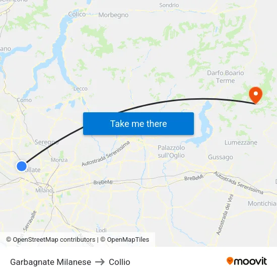 Garbagnate Milanese to Collio map