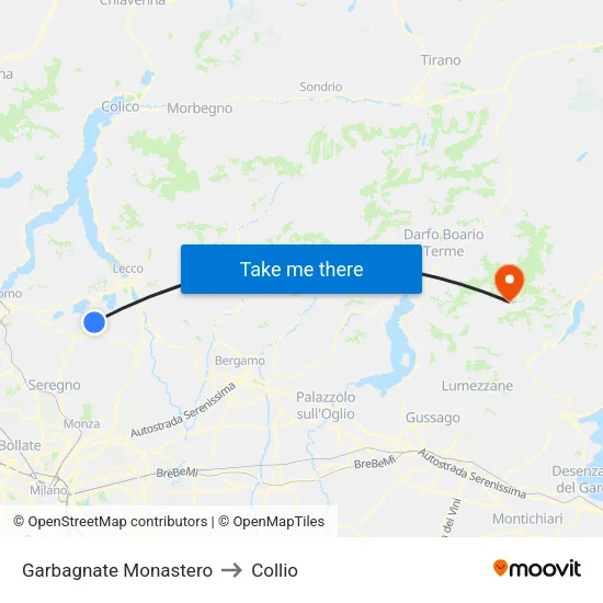 Garbagnate Monastero to Collio map