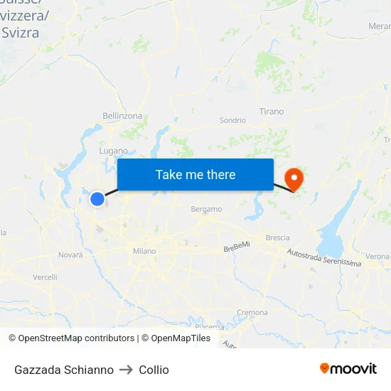 Gazzada Schianno to Collio map