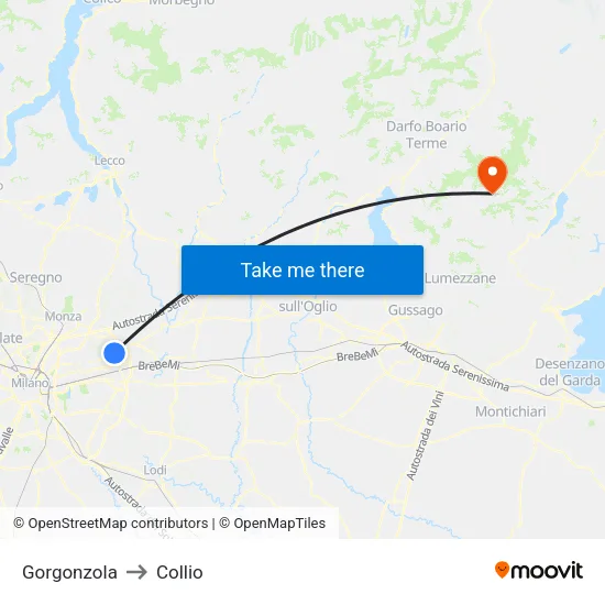 Gorgonzola to Collio map