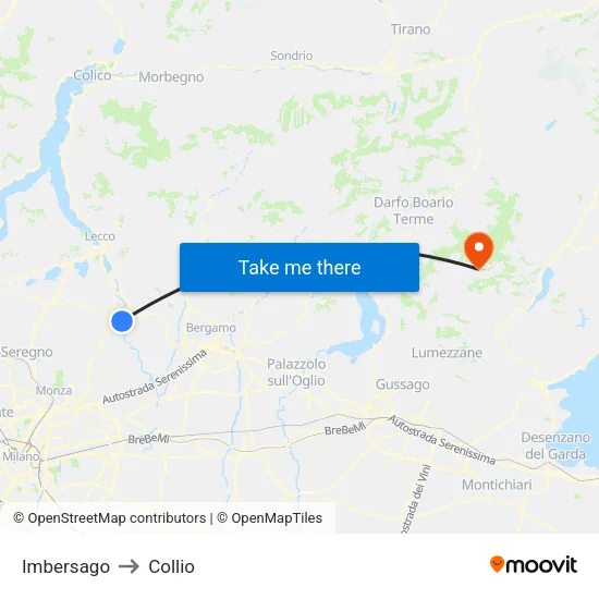 Imbersago to Collio map
