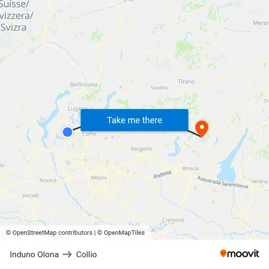 Induno Olona to Collio map