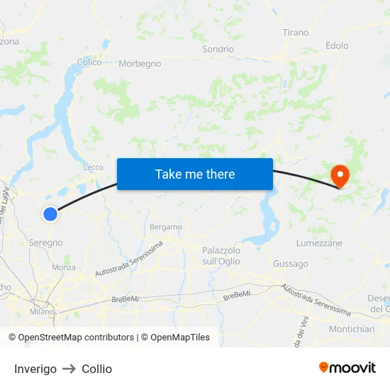 Inverigo to Collio map