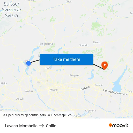 Laveno-Mombello to Collio map