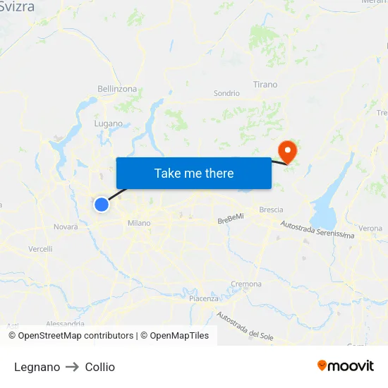 Legnano to Collio map