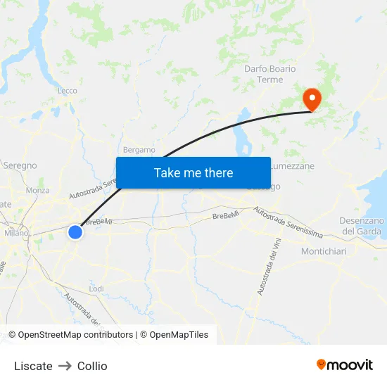 Liscate to Collio map