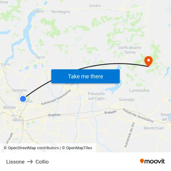 Lissone to Collio map