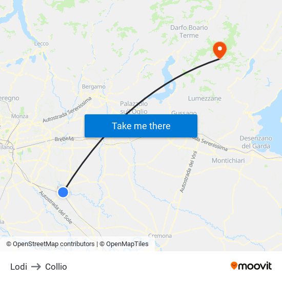 Lodi to Collio map