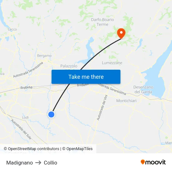 Madignano to Collio map