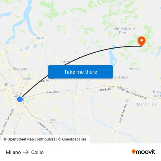 Milano to Collio map