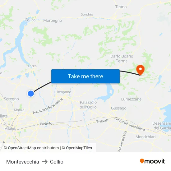 Montevecchia to Collio map