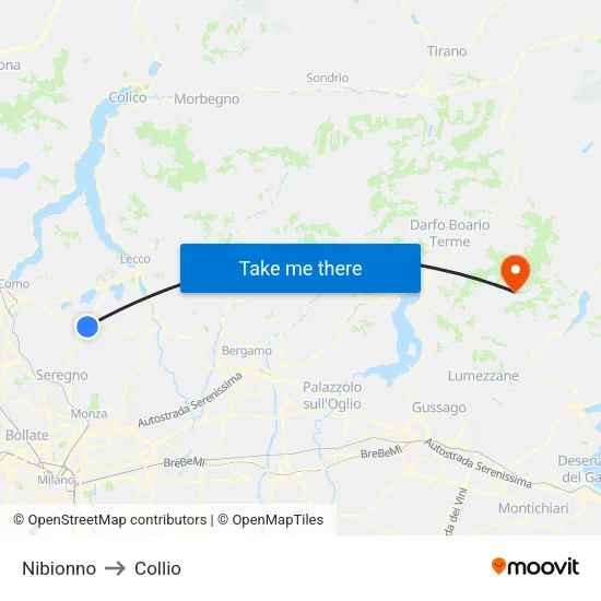 Nibionno to Collio map