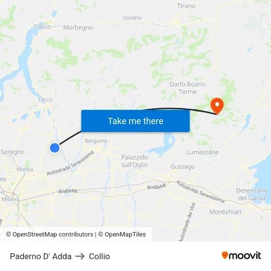 Paderno D' Adda to Collio map