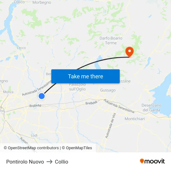 Pontirolo Nuovo to Collio map
