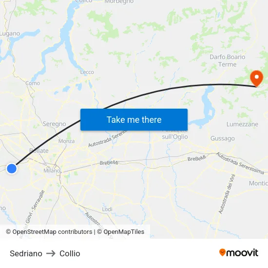 Sedriano to Collio map