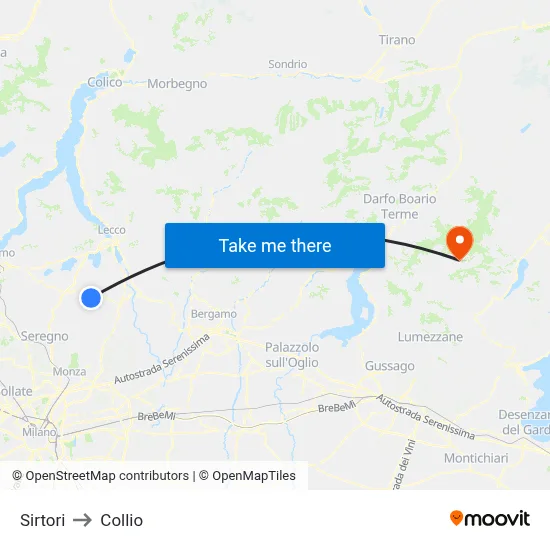 Sirtori to Collio map