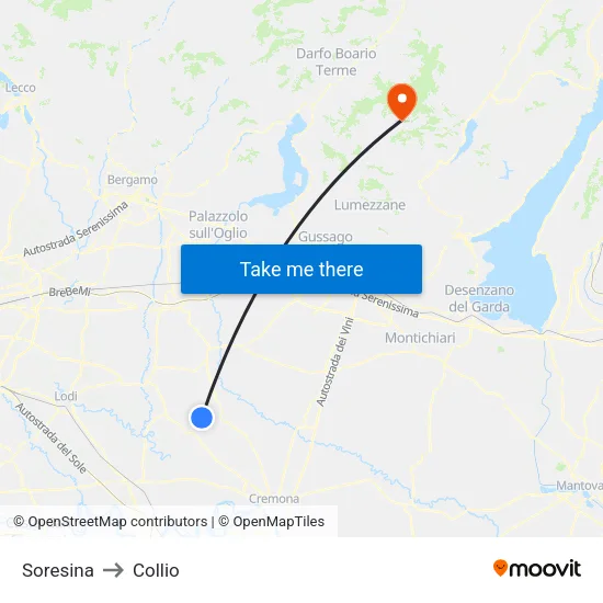 Soresina to Collio map