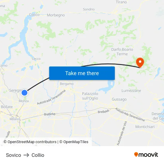 Sovico to Collio map