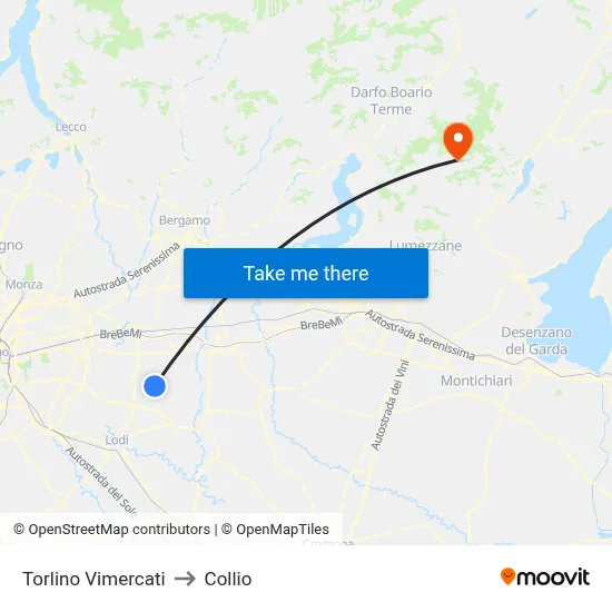 Torlino Vimercati to Collio map
