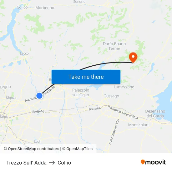 Trezzo Sull' Adda to Collio map