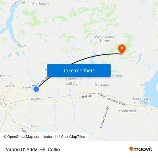 Vaprio D' Adda to Collio map