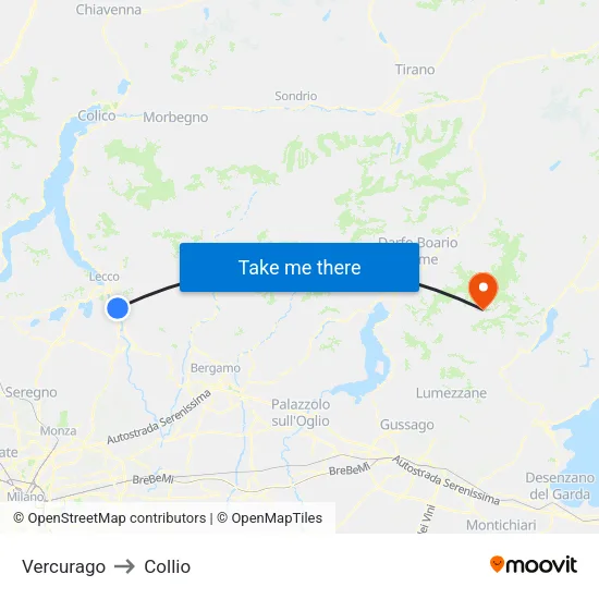 Vercurago to Collio map