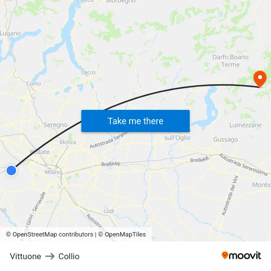 Vittuone to Collio map