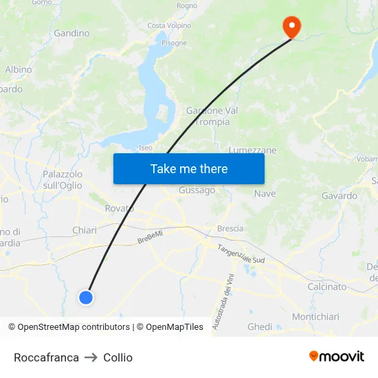 Roccafranca to Collio map