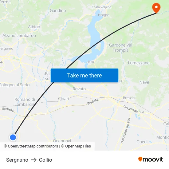 Sergnano to Collio map
