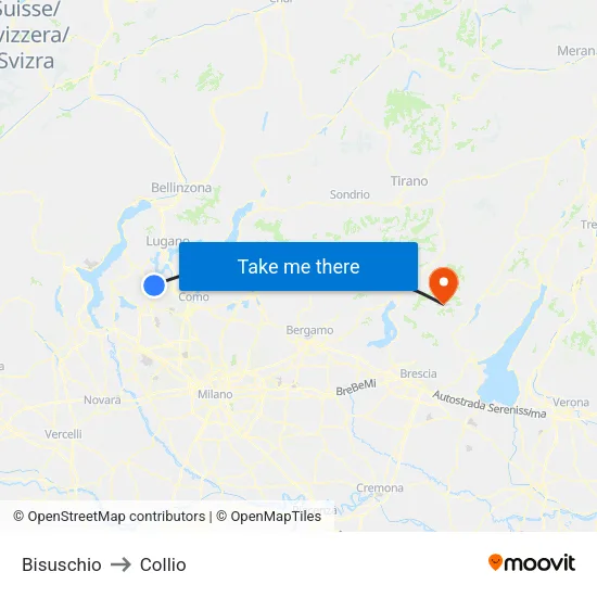 Bisuschio to Collio map