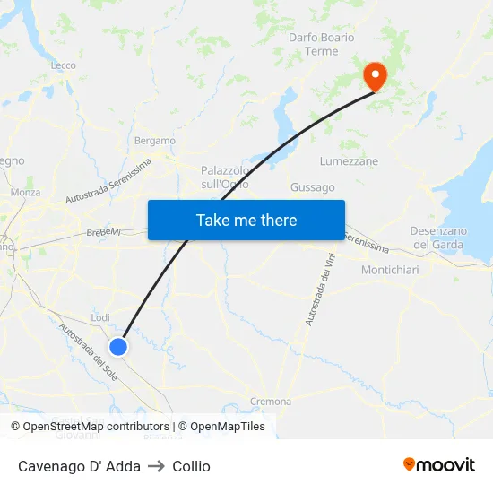 Cavenago D' Adda to Collio map