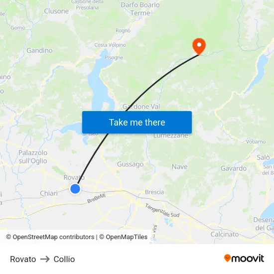 Rovato to Collio map
