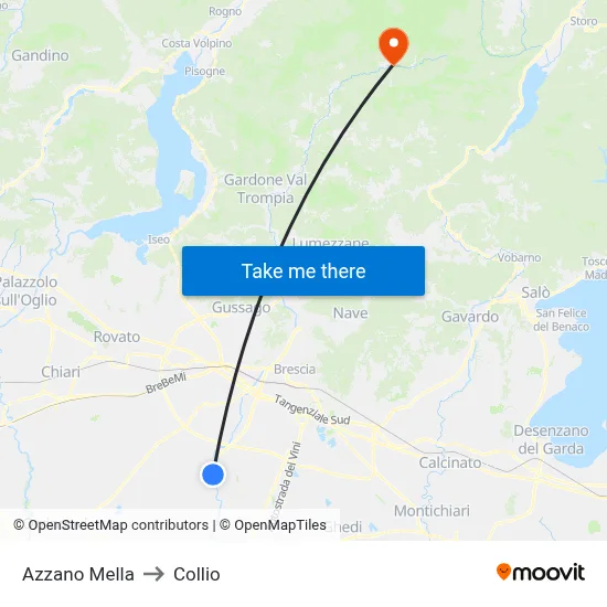 Azzano Mella to Collio map