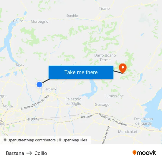 Barzana to Collio map