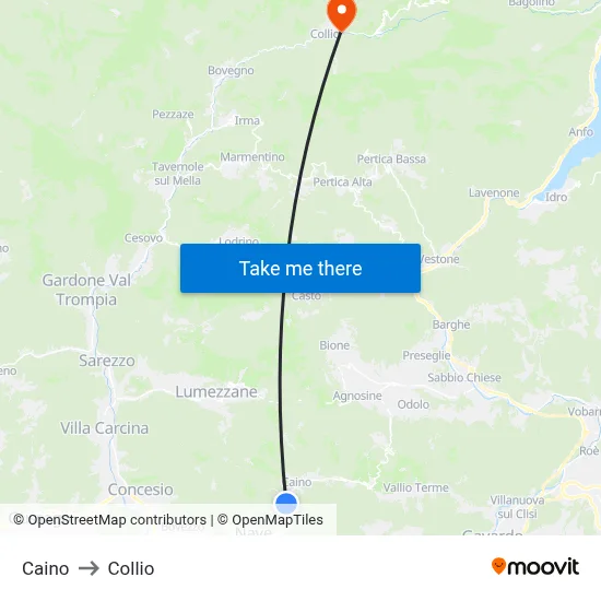 Caino to Collio map